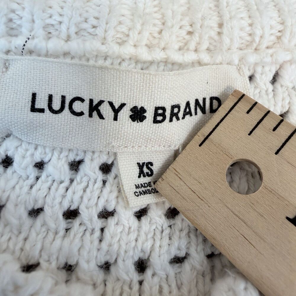 Lucky Brand Ivory Crochet Cardigan XS Star Button Western Boho Cotton Vest - Picture 12 of 15